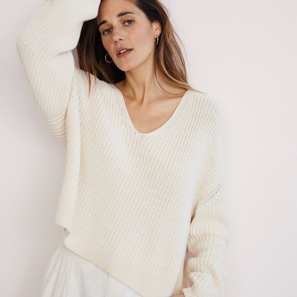 Jenni Kayne Cropped Cotton Cabin Sweater (Ivory)